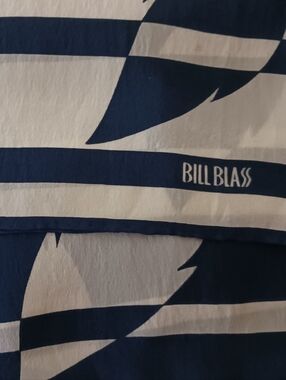 Bill Blass Vintage Navy and White Striped Floral Motif Scarf